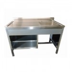 Mesa alta de 150 cm con respaldo y fregadero derecho esmaltado HEL-HM175 MARCA -  Herlis