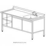 Mesa alta de 150 cm fregadero izquierdo con trampa para yeso y vitrina HEL-HM185 MARCA -  Herlis