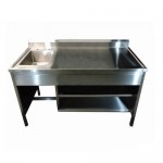 Mesa alta de 180 cm con respaldo y fregadero derecho en acero inoxidable HEL-HM179 MARCA -  Herlis